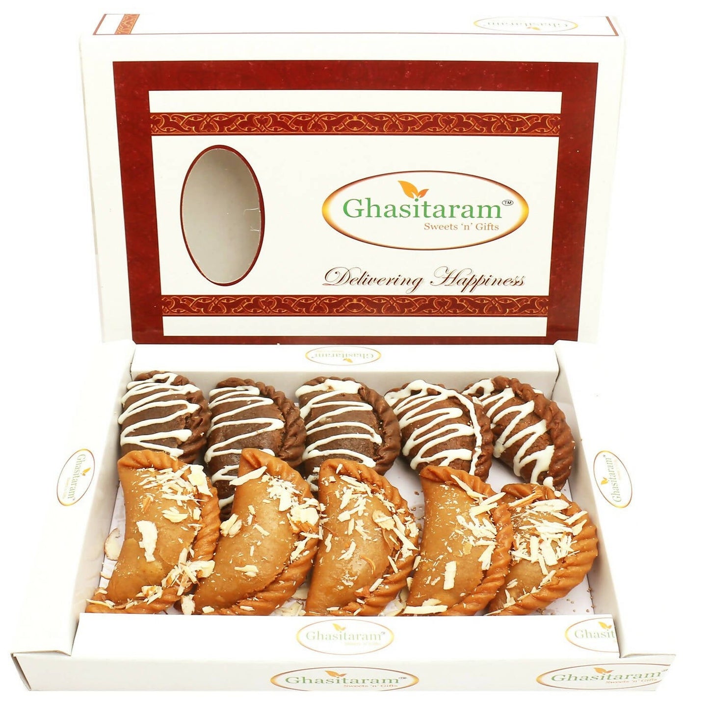 Ghasitaram Holi Sweets - Chocolate and Traditional Gujiyas Box | Swadesiicart