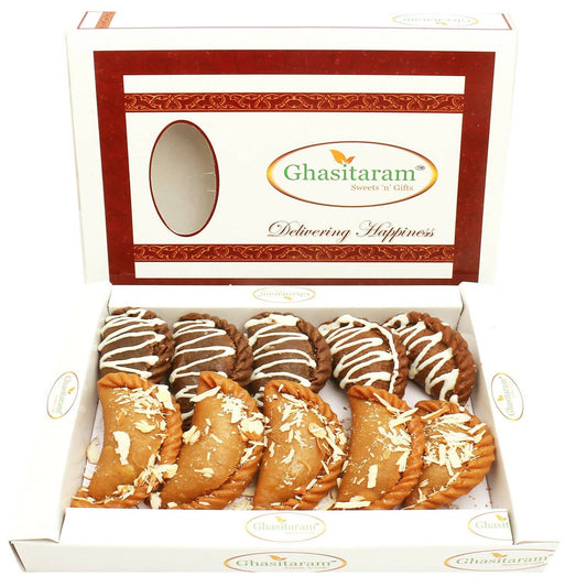 Ghasitaram Holi Sweets - Chocolate and Traditional Gujiyas Box | Swadesiicart