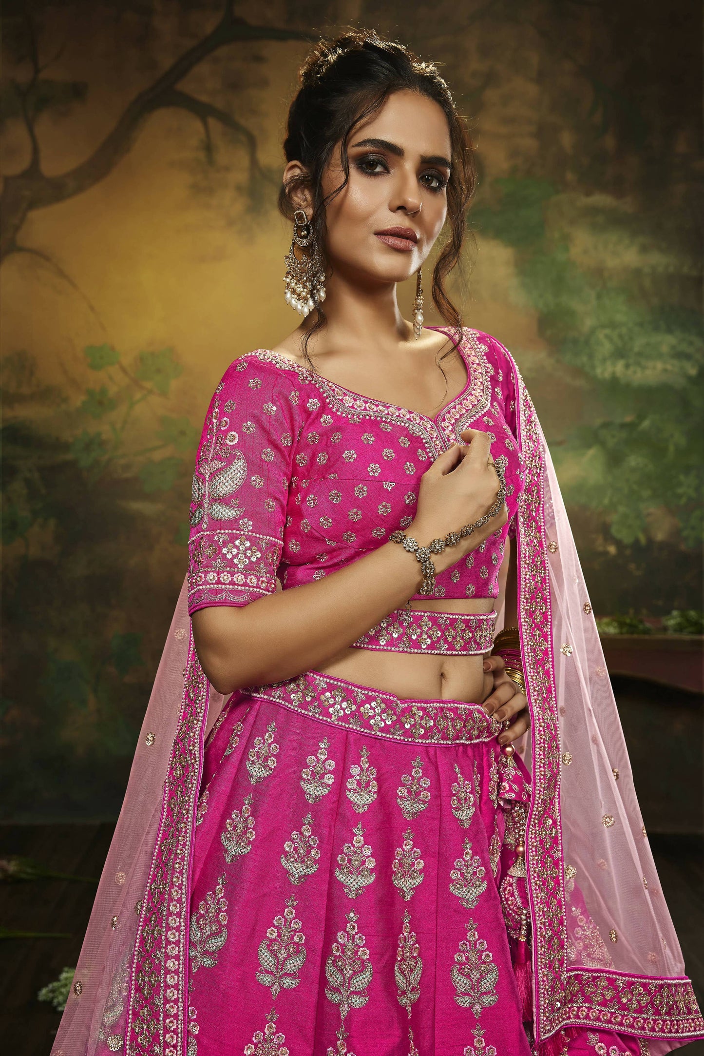 House of Panchhi Pink Pure Silk Moti & Zarkan heavy embroidery Lehenga choli & Dupatta | Swadesiicart