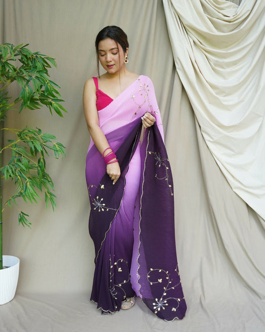 Vamsee Antara Violet Georgette Saree - Swadesiicart