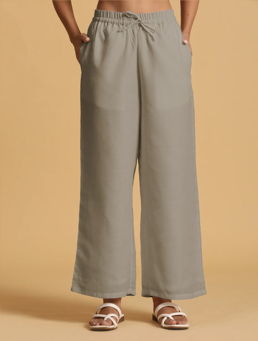trueBrowns Grey Cotton Blend Elasticated Drawstring Straight Pants | Swadesiicart