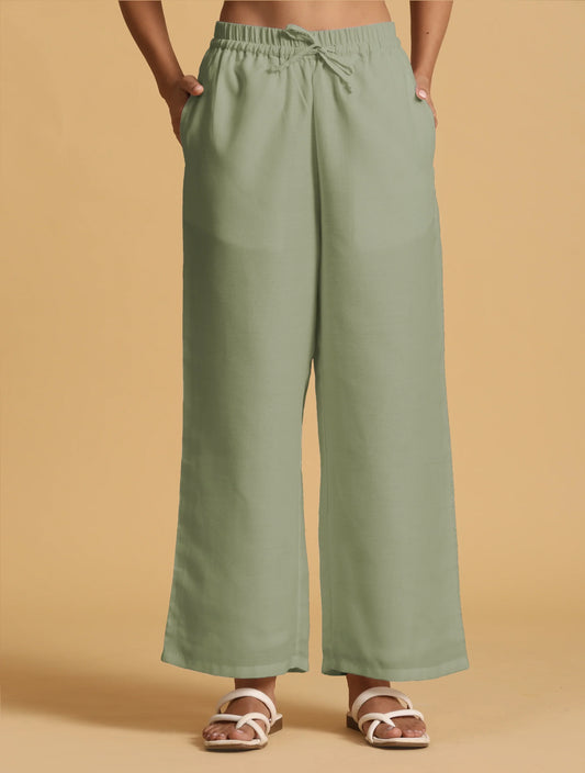 trueBrowns Mint Green Cotton Blend Elasticated Drawstring Straight Pants | Swadesiicart