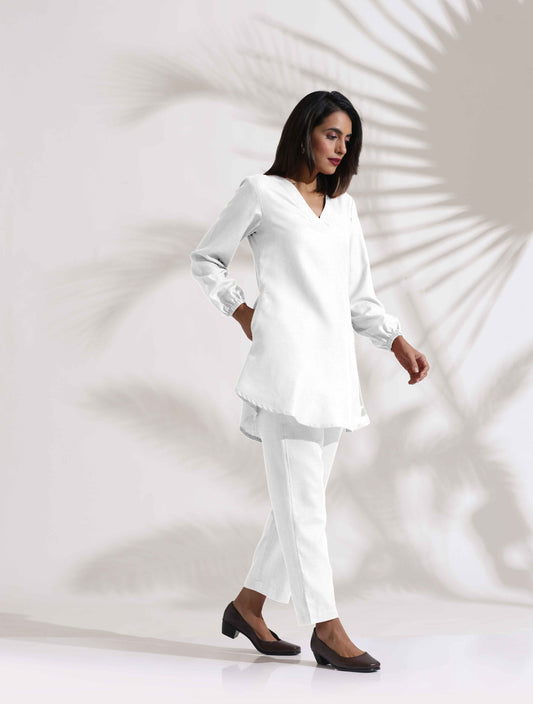 trueBrowns White Cotton Blend Co-ord Set - Swadesiicart