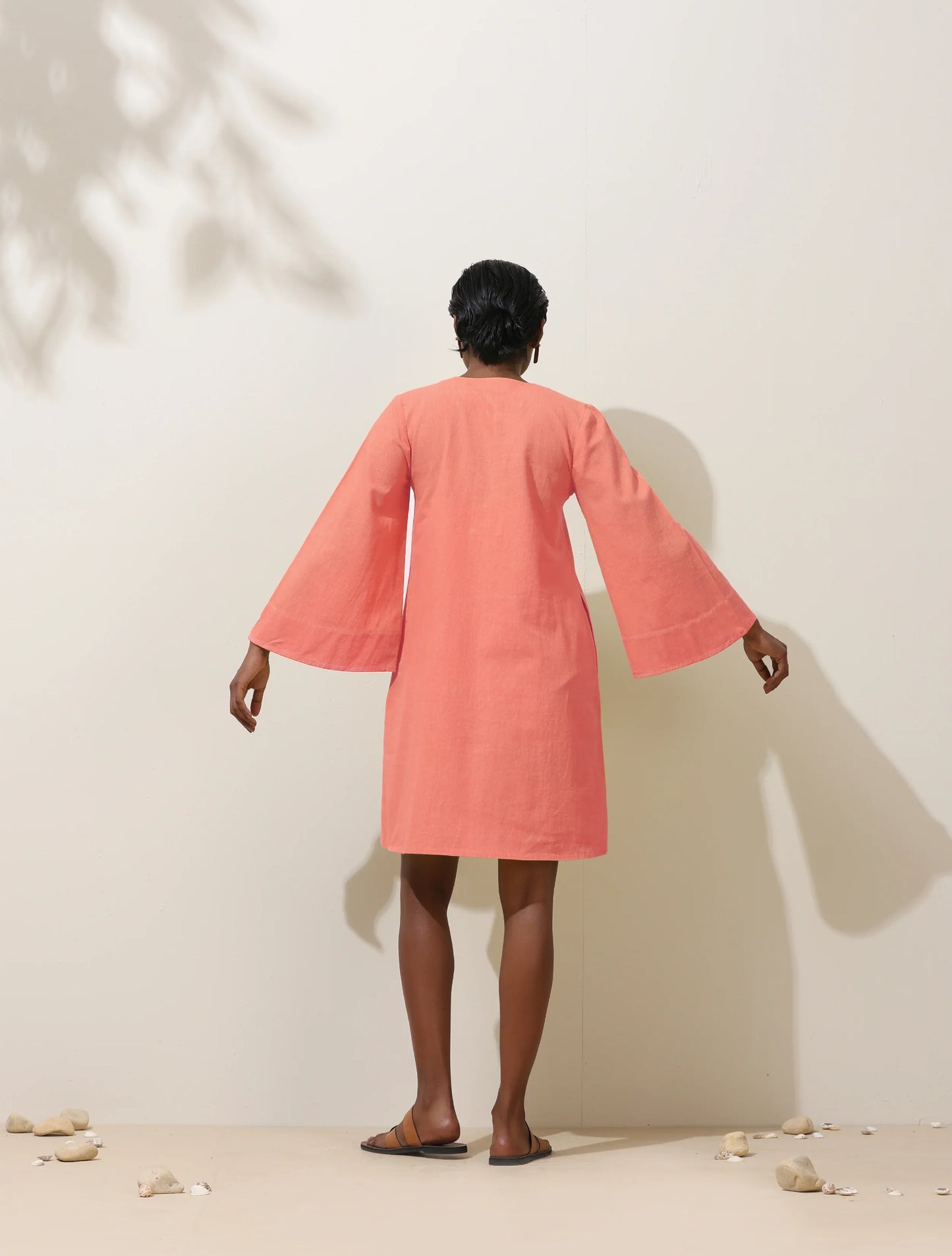 trueBrowns Pink Cotton Blend Short Dress | Swadesiicart