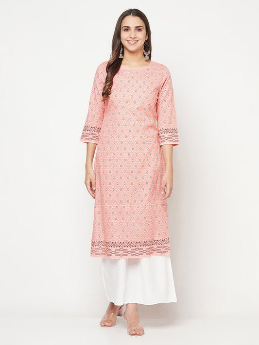 Aniyah Rayon Digital Screen Print Peach Color Straight Kurta - Swadesiicart