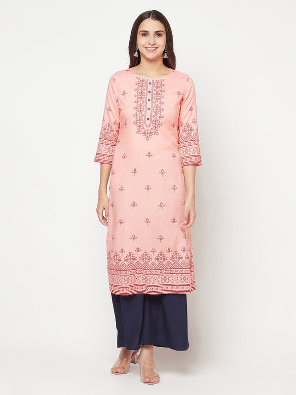 Aniyah Peach Color Rayon Digital Screen Print Straight Kurta - Swadesiicart