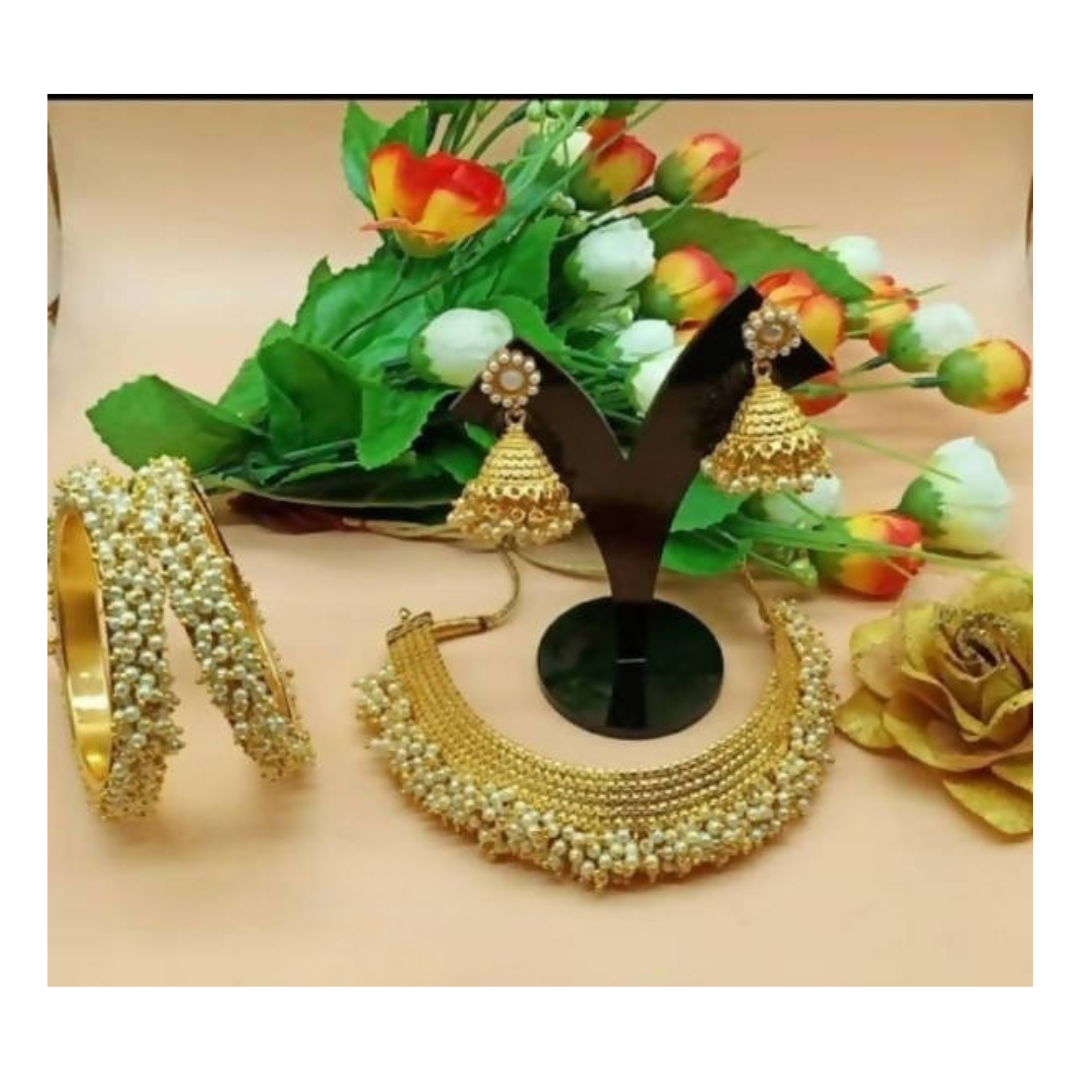 Mominos Fashion Trendy Gold-Polished with Pearls Necklace combo Set - Mominos Fashion