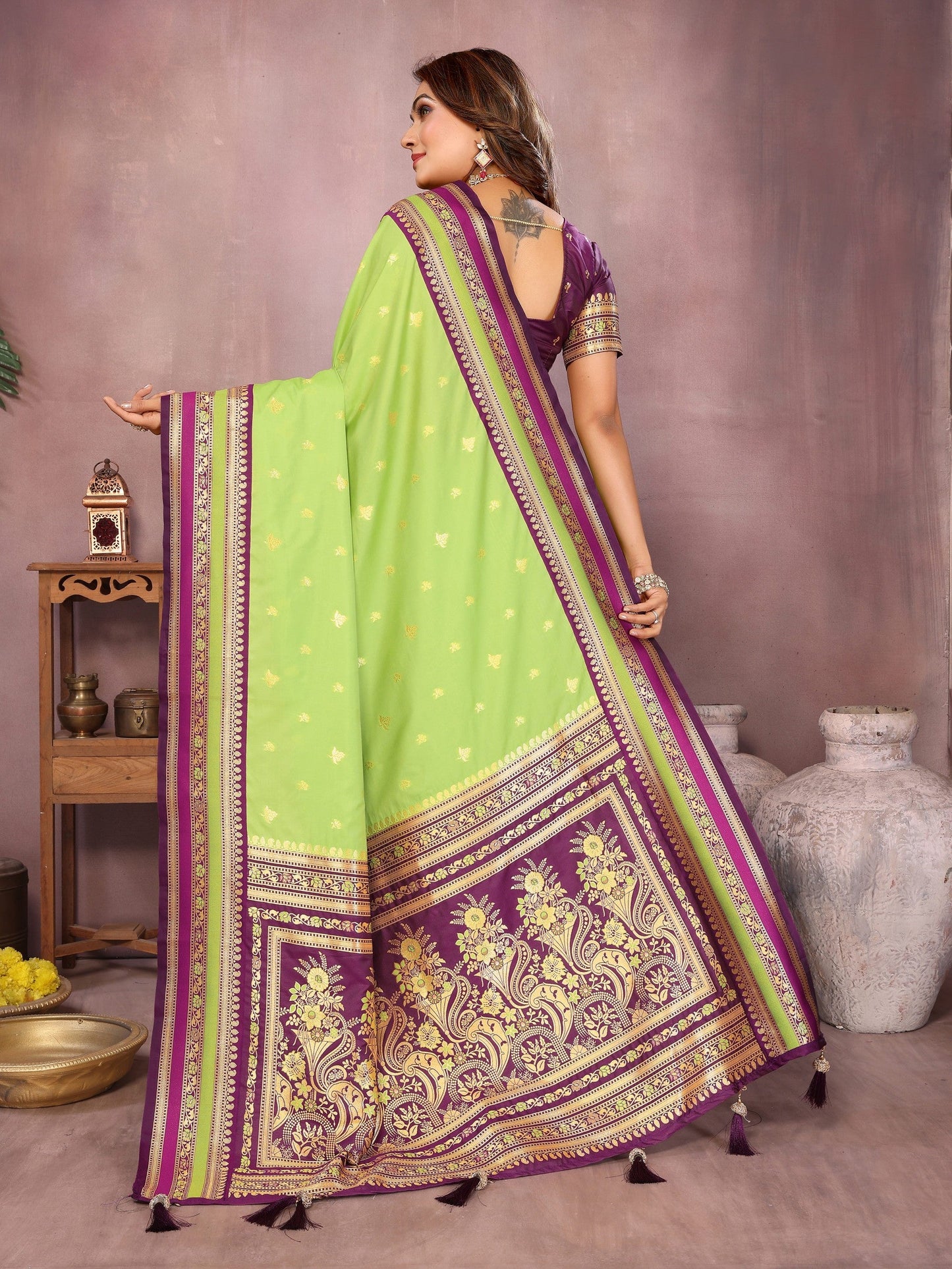 Anaita Parrot Handloom Kalamkari Silk Saree With Zari Woven Work