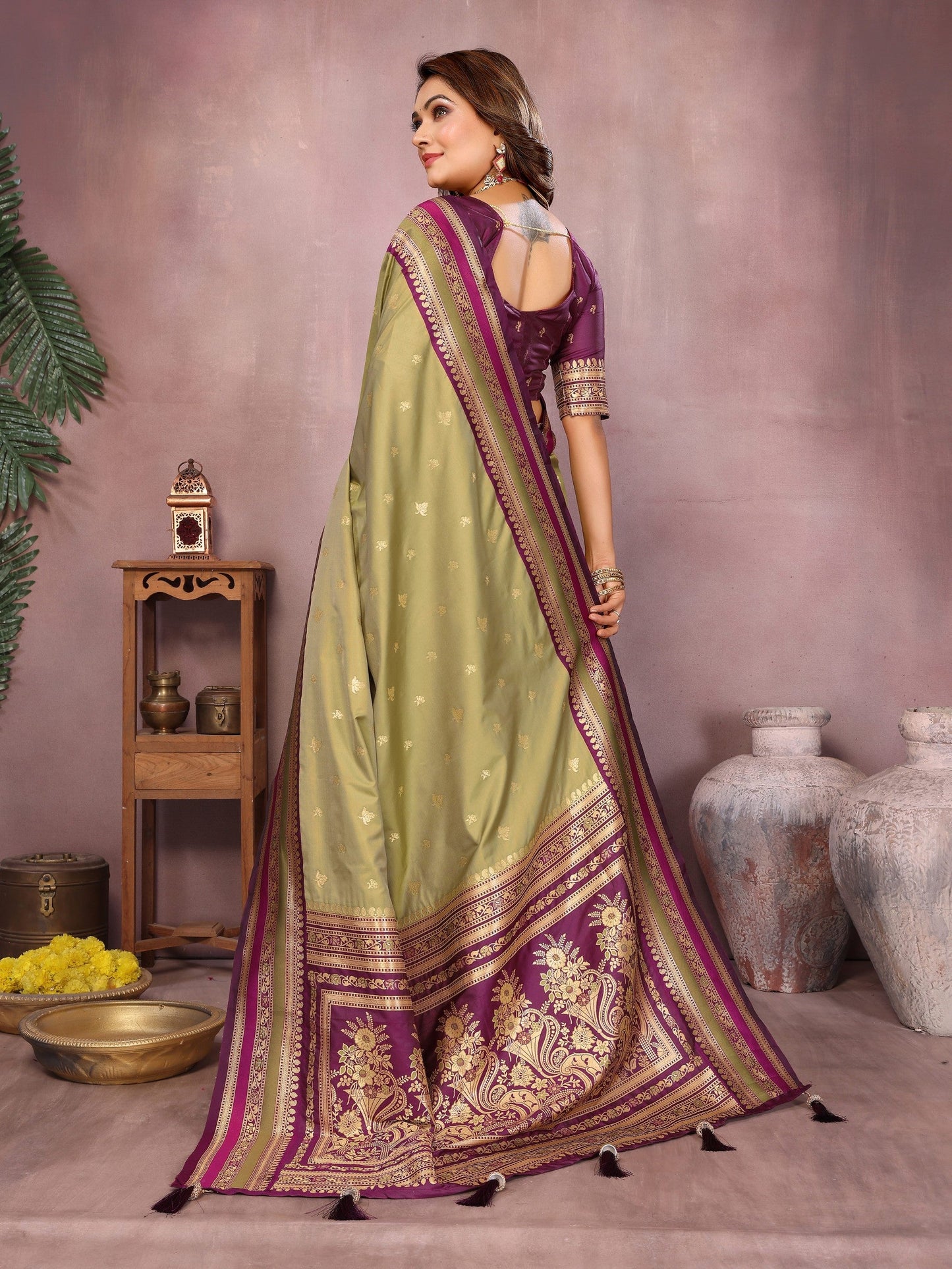 Anaita Green Handloom Kalamkari Silk Saree With Zari Woven Work