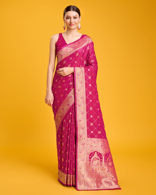 Monjolika Fashion Blushing Magenta Banarasi Satin Zari Woven Work Enhanced Elegance Silk Saree | Swadesiicart