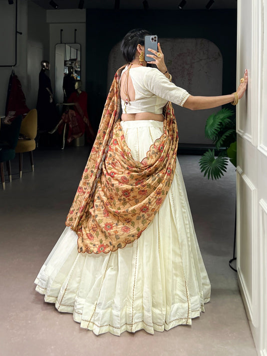 Lorenvalley Fashion Off White New Crush Plain with Laser Touch Up Lehenga Choli with Dupatta - Swadesiicart