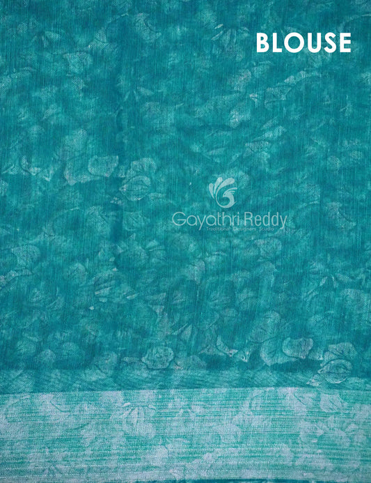 Shades of Apple Green With Turquoise Green Blouse Floral Design Semi Chanderi Saree By Gayathri Reddy Designer Studio | Swadesiicart