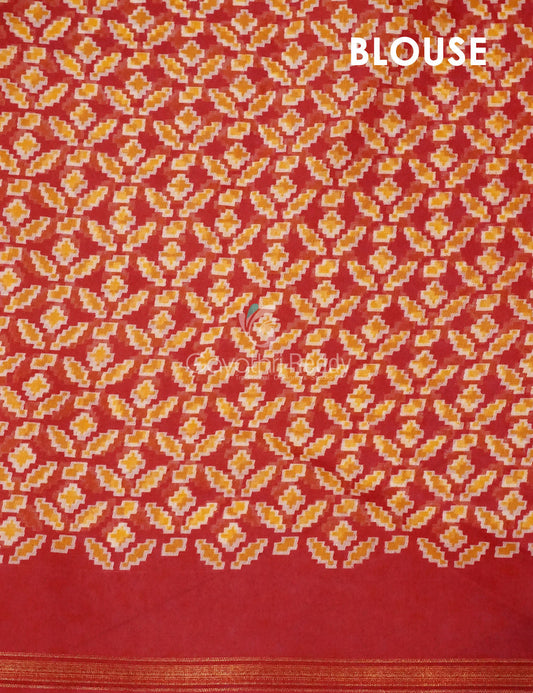 Dark Leaf Green And Red Colour Patola Print Semi Chanderi Saree By Gayathri Reddy Designer Studio | Swadesiicart