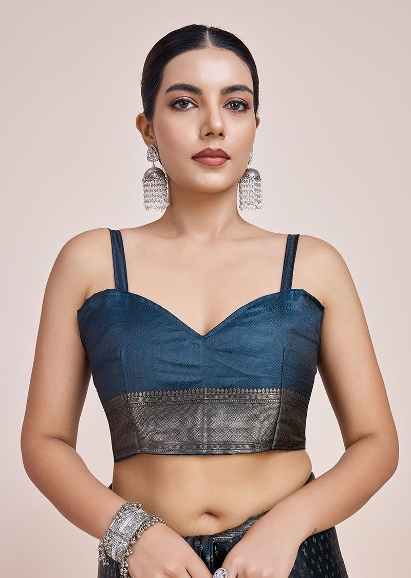 Monjolika Fashion Glamour And Tradition With This Zari Woven Dark Teal Color Banarasi Satin Silk Saree | Swadesiicart