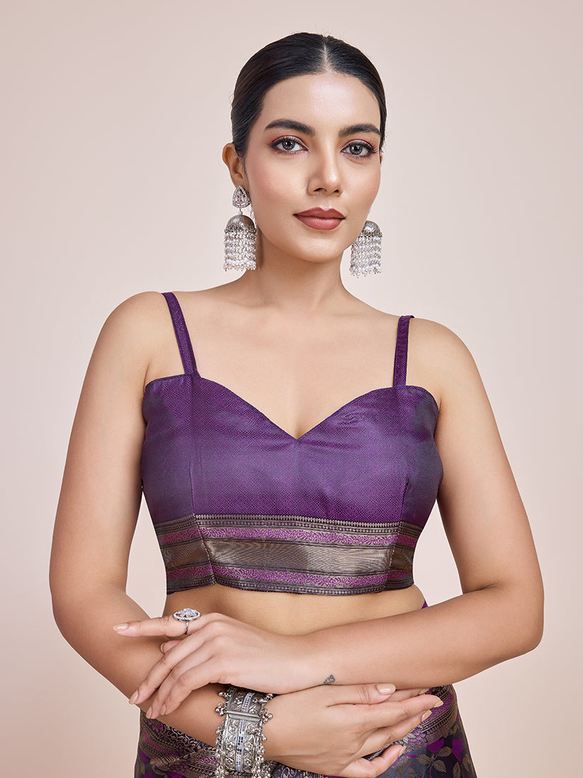 Monjolika Fashion Banarasi Satin Silk Dark Purple Weaving Designer Saree | Swadesiicart