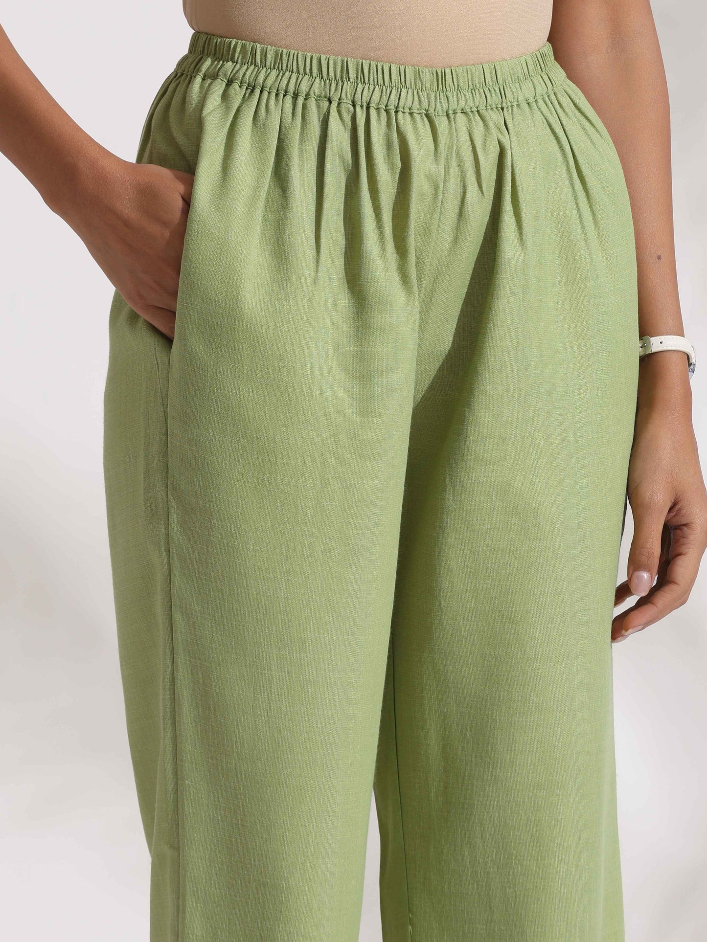 trueBrowns Green Slub Kurta Set | Swadesiicart