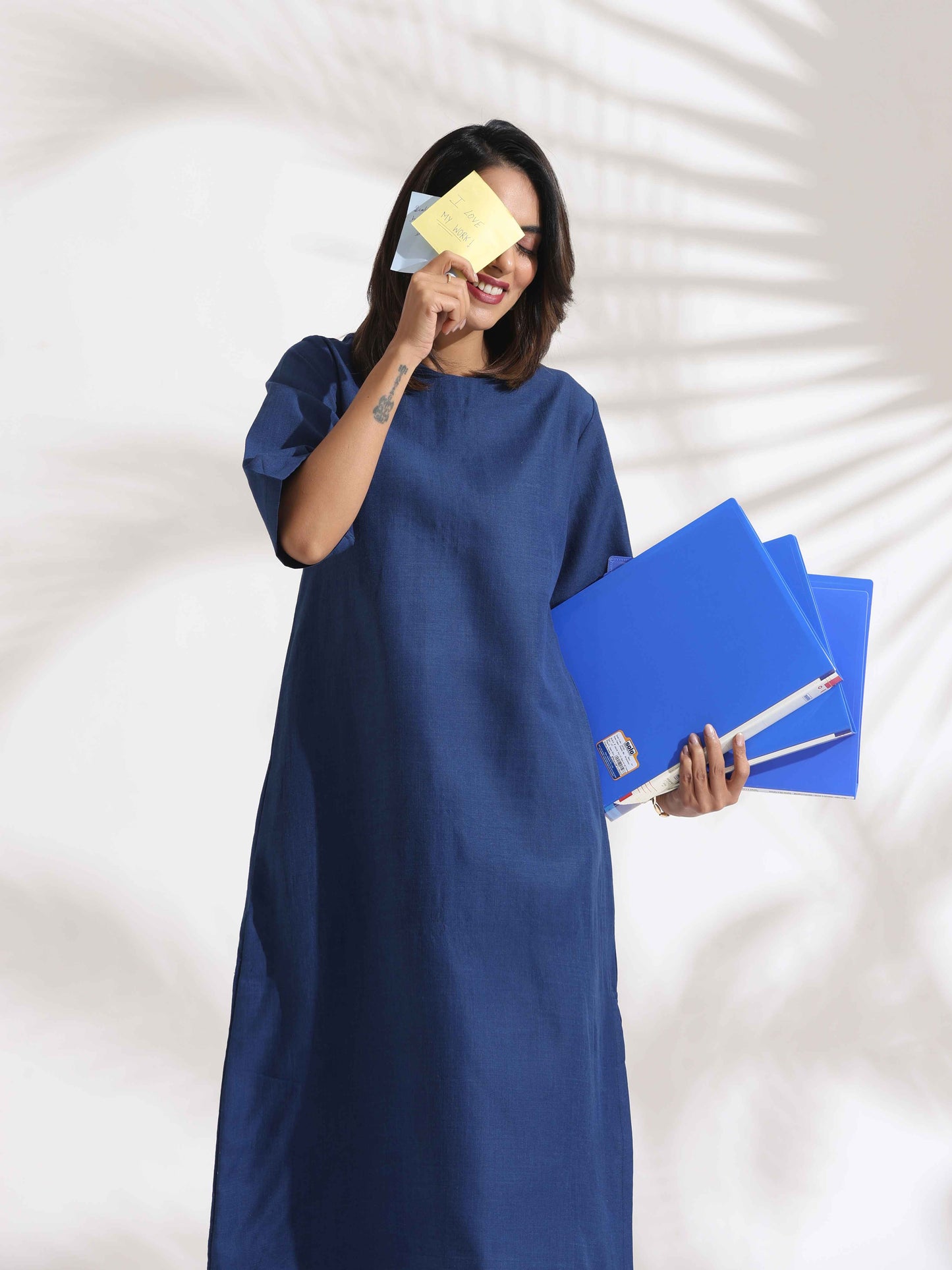 trueBrowns Blue Slub Dress | Swadesiicart