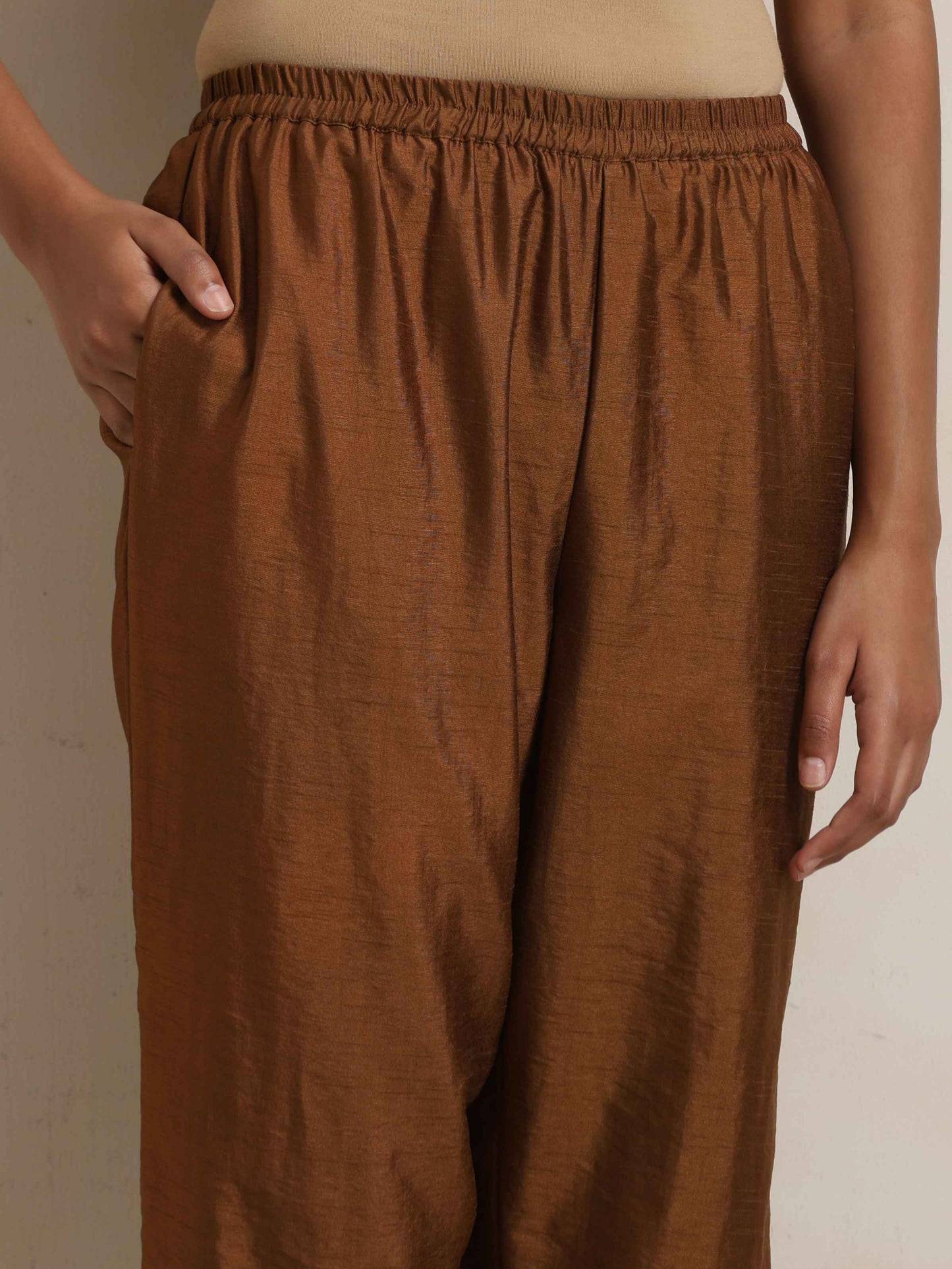 trueBrowns Brown Silk Co-ord Set - Swadesiicart
