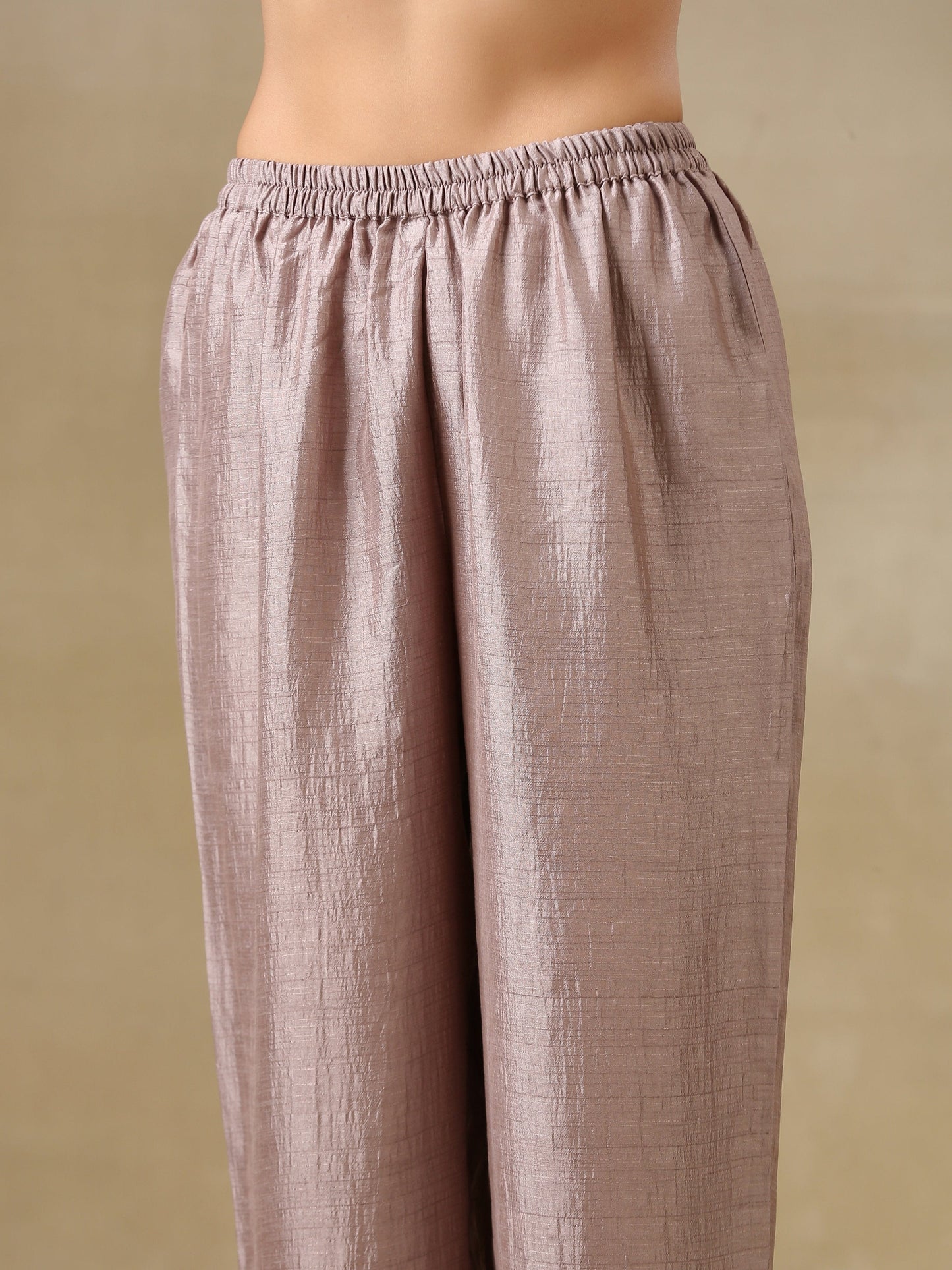 trueBrowns Grey Textured Silk Deep V-Neck Co-Ord Set - Swadesiicart