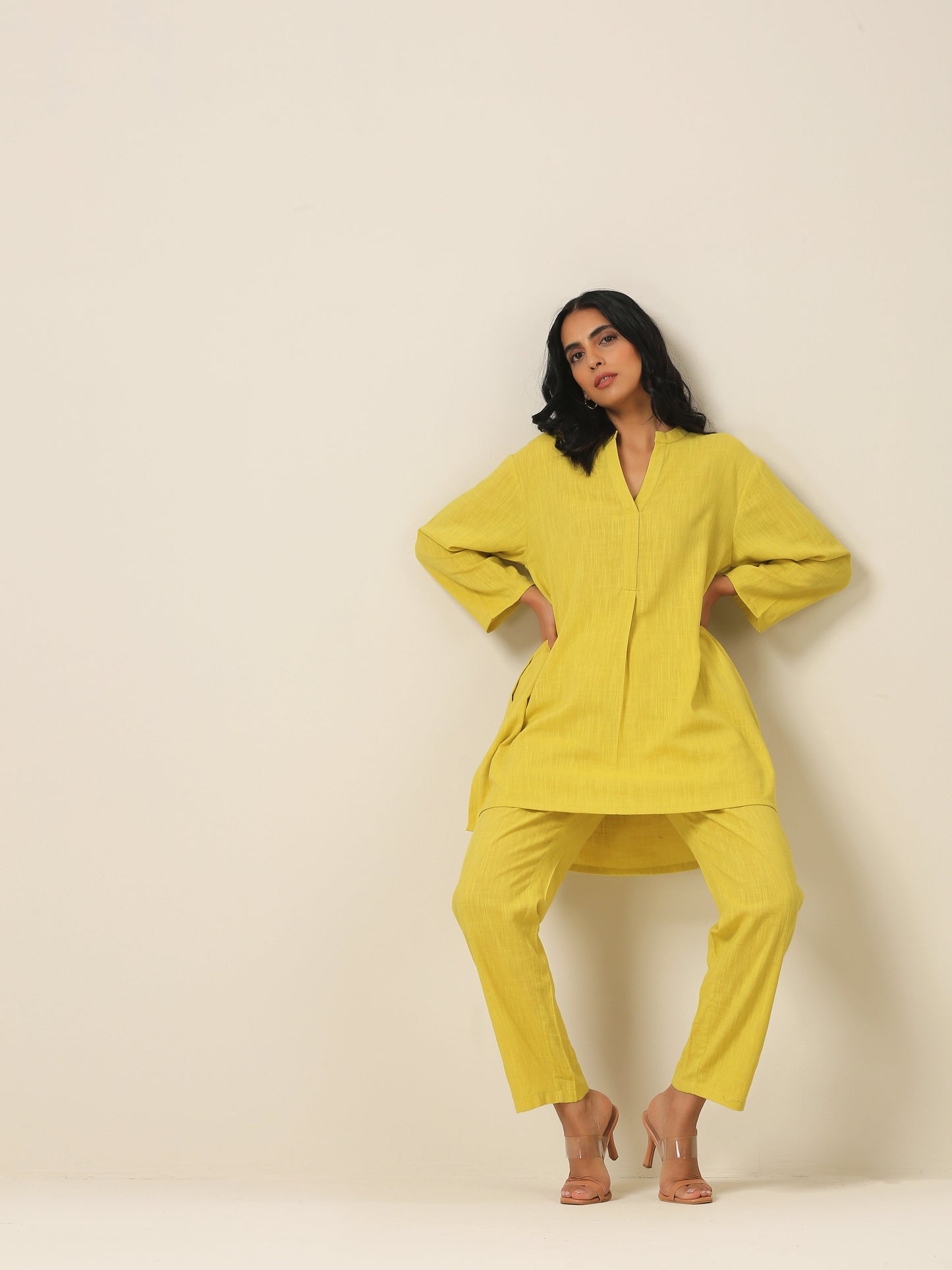 trueBrowns Lime Slub Texture Relax Fit Co-Ord Set - Swadesiicart