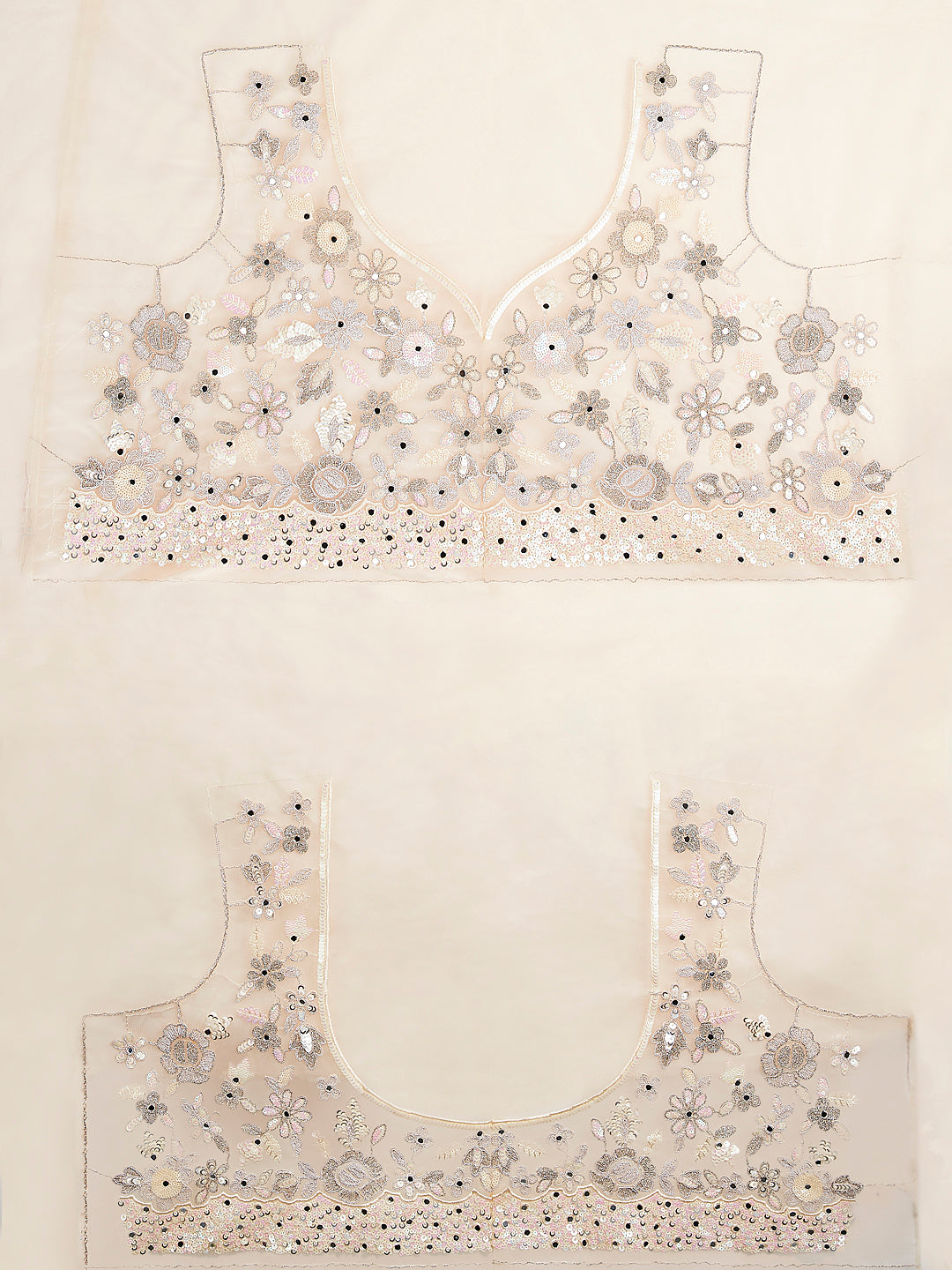 House of Panchhi Cream Net Sequins, Mirror And Thread Embroidery Lehenga Choli & Dupatta | Swadesiicart