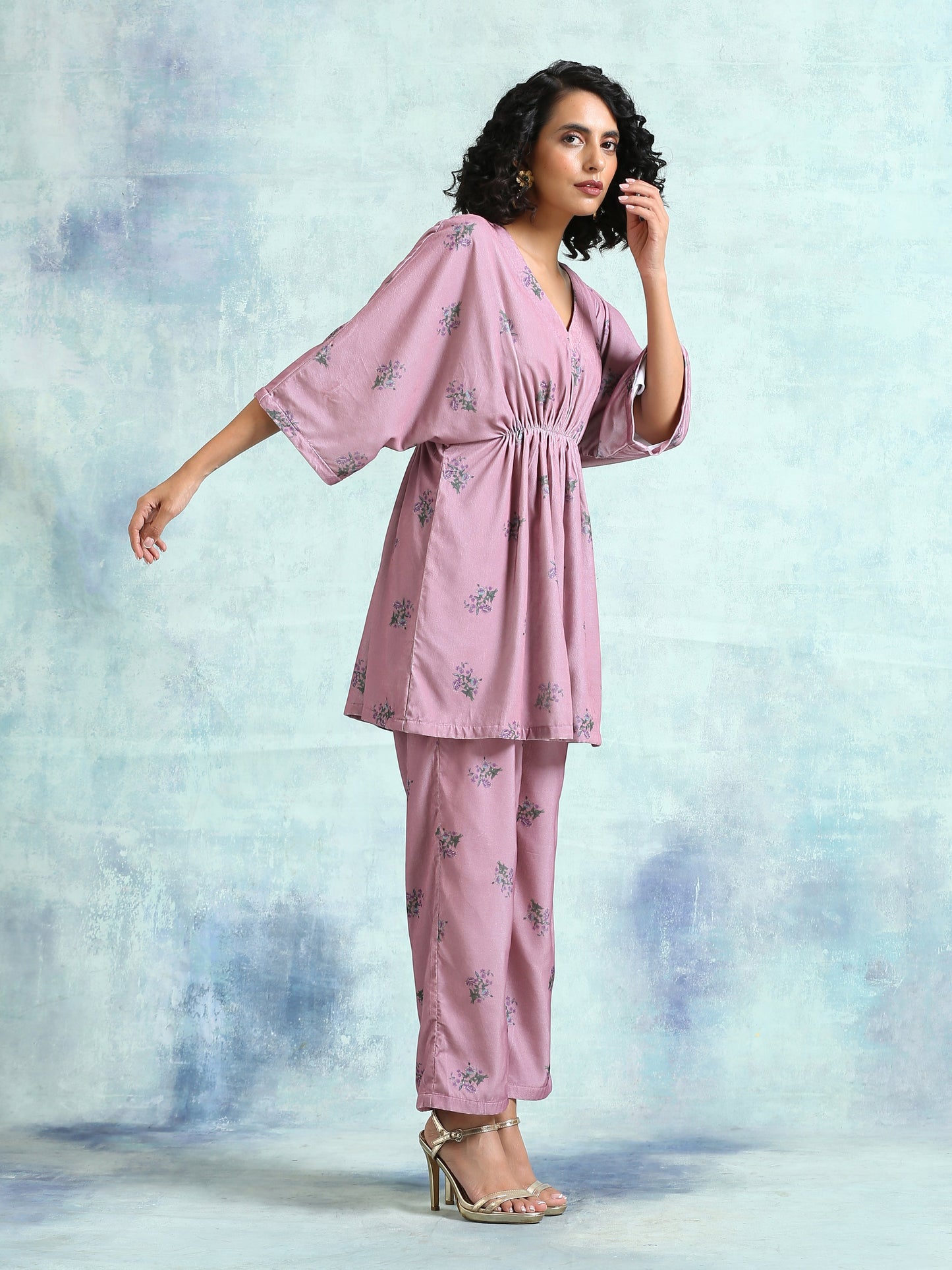 trueBrowns Light Mauve Printed Velvet Co-Ord Set - Swadesiicart