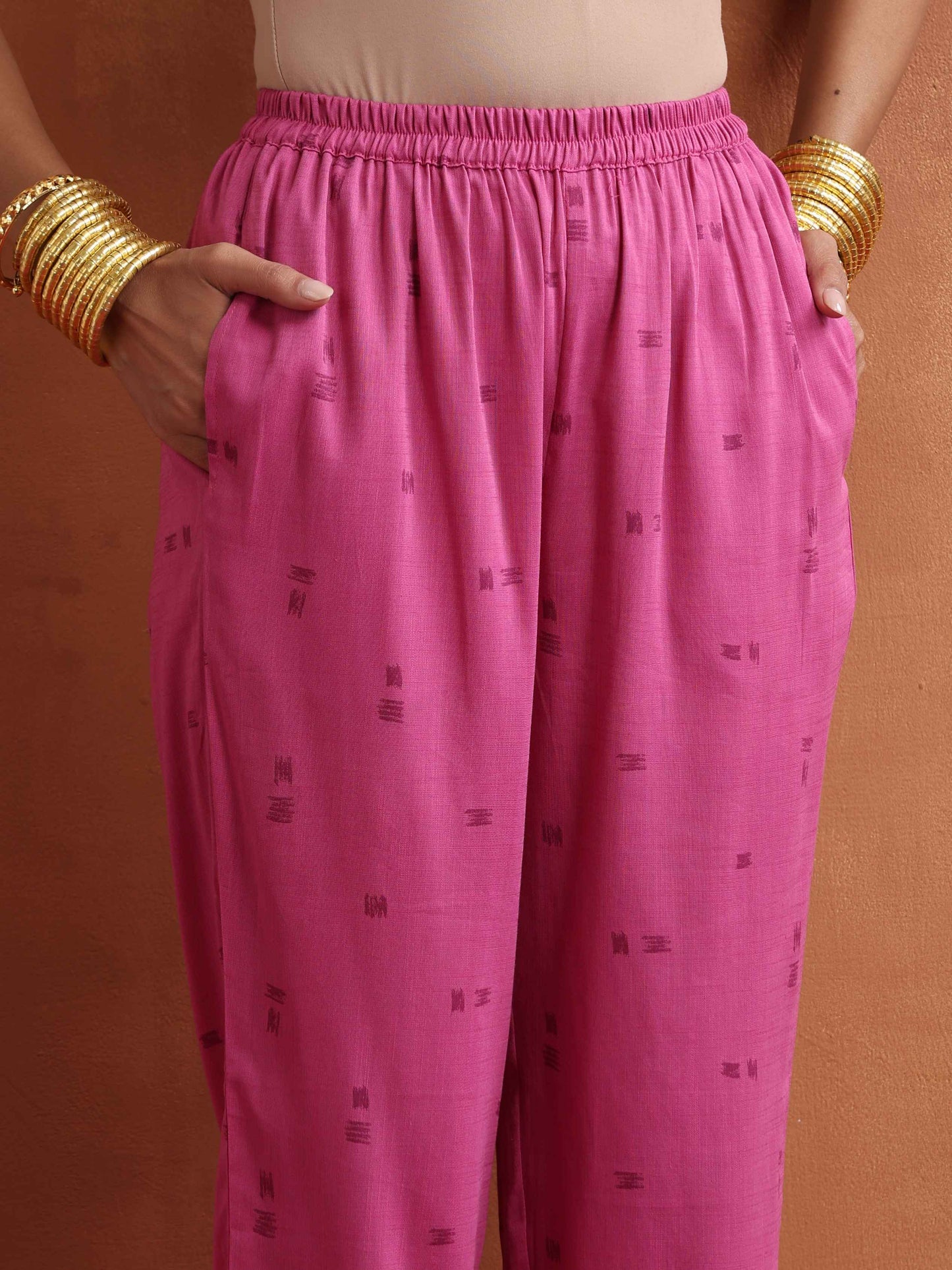 trueBrowns Pink Print Kaftan Kurta Co-ord Set - Swadesiicart