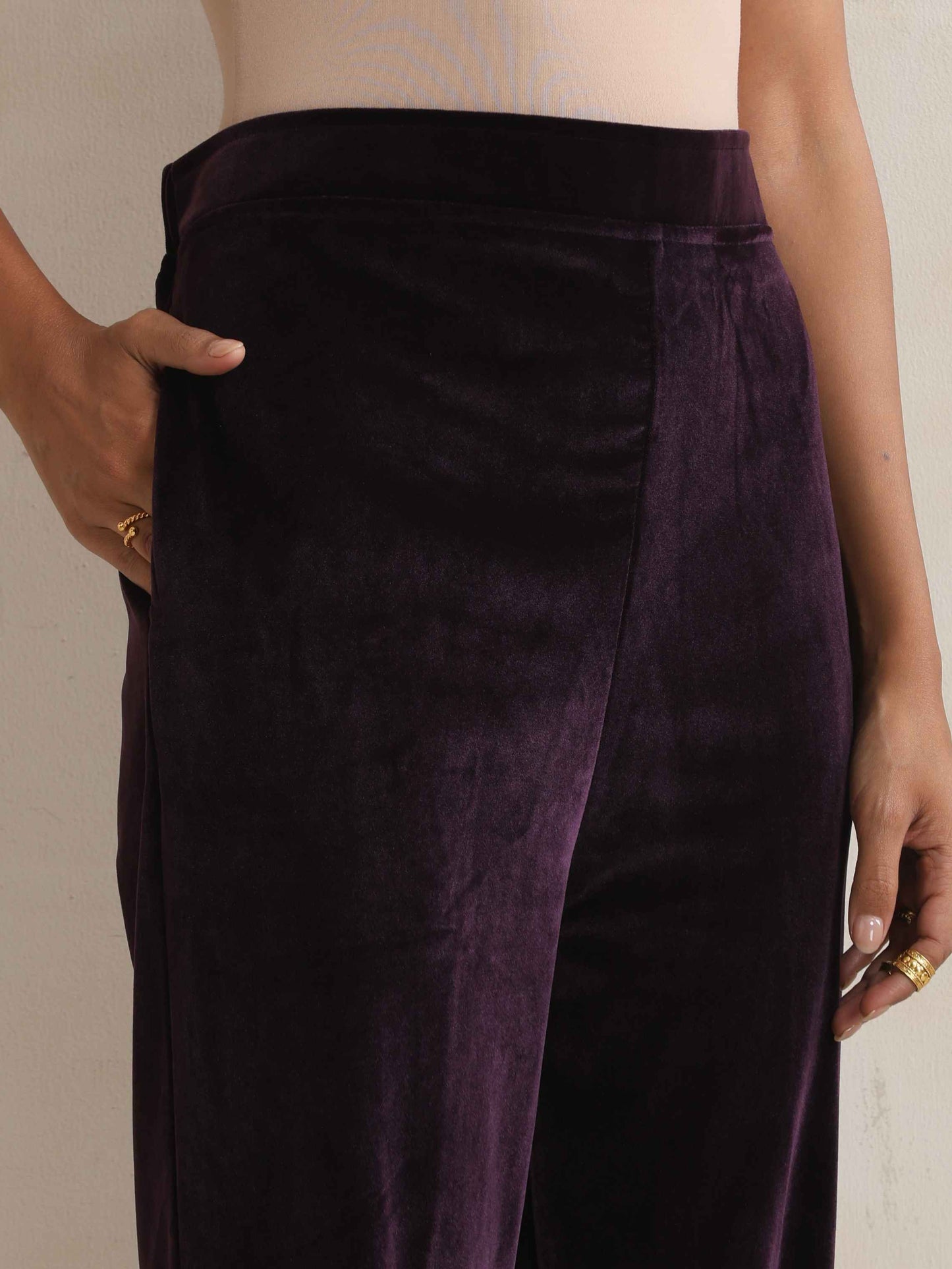 trueBrowns Wine Velvet Floral Embroidered Kurta Pant Dupatta Set | Swadesiicart