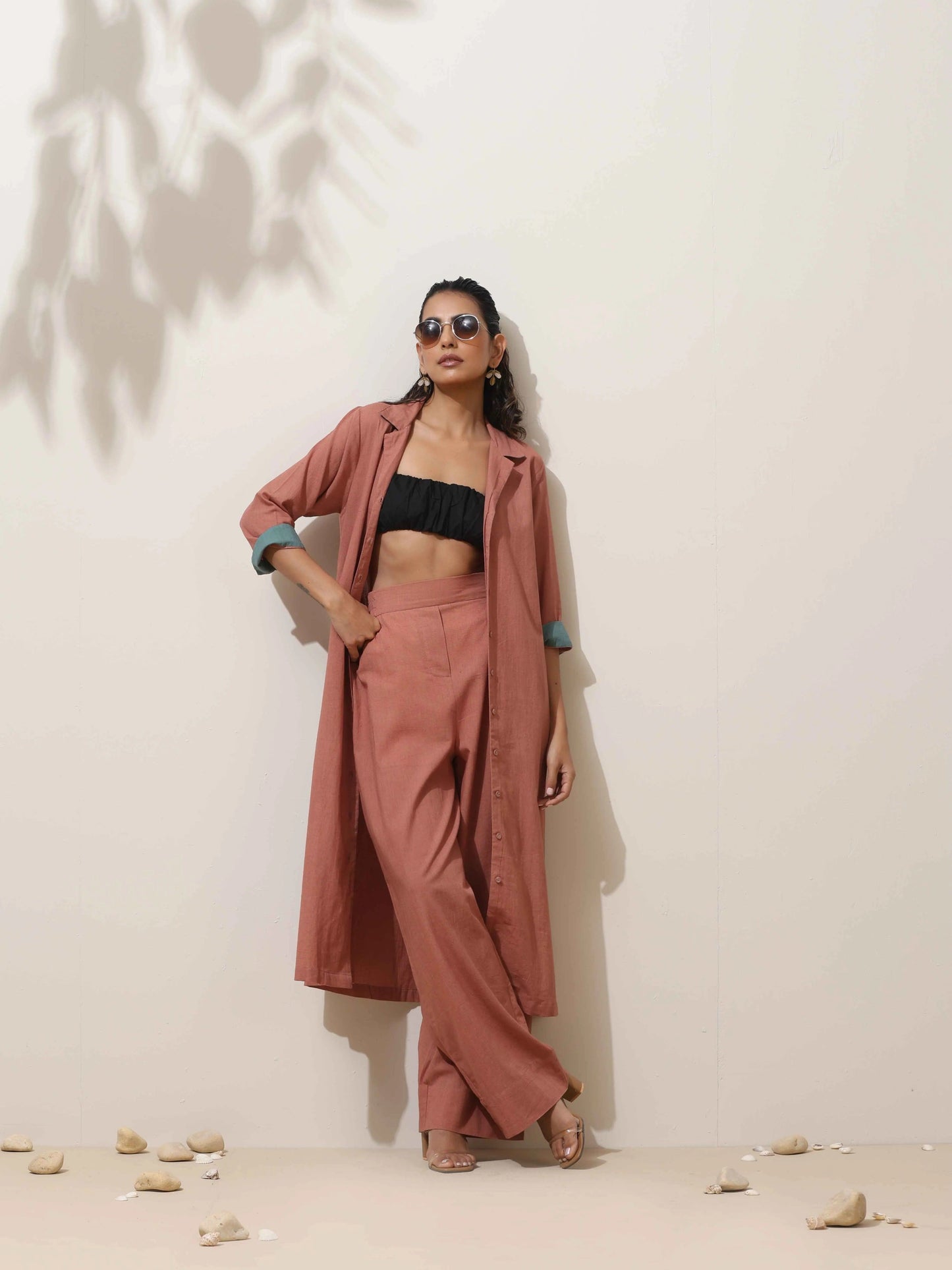 trueBrowns Peach Cotton Linen Kurta Pant Set | Swadesiicart