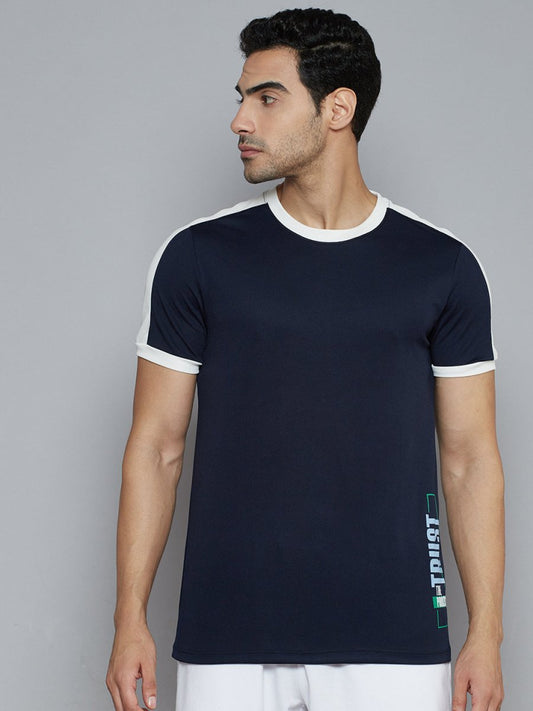 Alcis Men Navy Blue Solid Slim Fit T-shirt | Swadesiicart