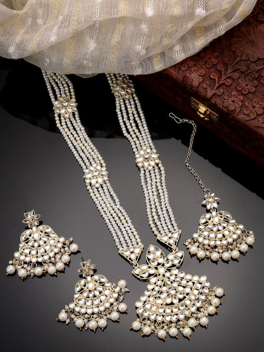 NVR Women's Gold-Polished Kundan-Studded Chandbali Earrings | Swadesiicart