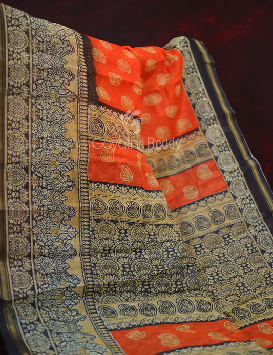 Orange Colored with Motifs Semi Chanderi Saree By Gayathri Reddy Designer Studio | Swadesiicart