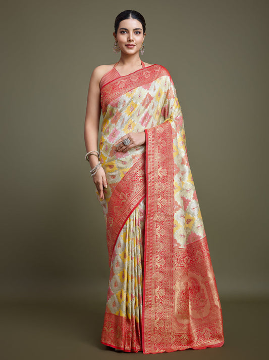 Monjolika Fashion Glamour And Tradition With This Zari Woven Red And Cream Banarasi Silk Saree | Swadesiicart