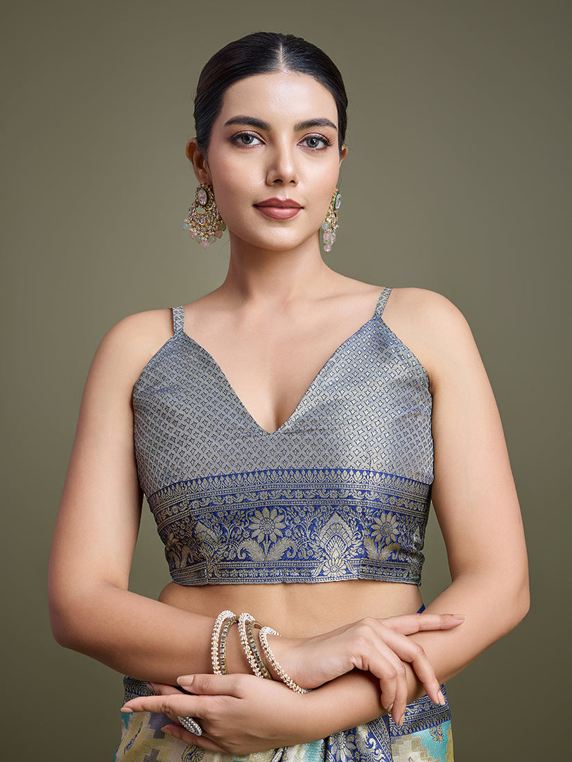 Monjolika Fashion Glamour And Tradition With This Zari Woven Navy Blue And Cream Banarasi Silk Saree | Swadesiicart