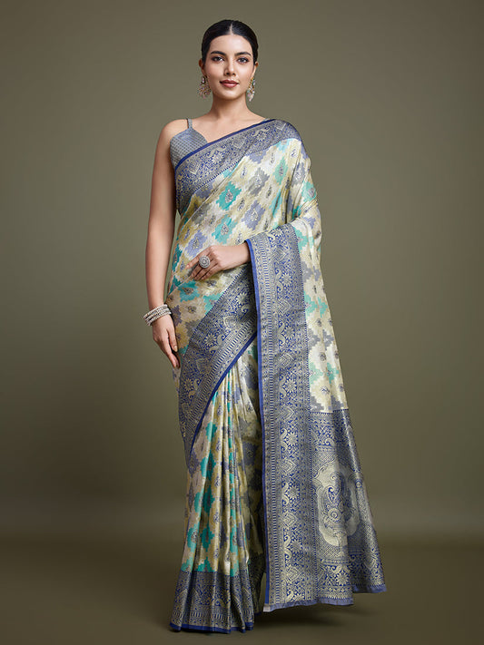 Monjolika Fashion Glamour And Tradition With This Zari Woven Navy Blue And Cream Banarasi Silk Saree | Swadesiicart