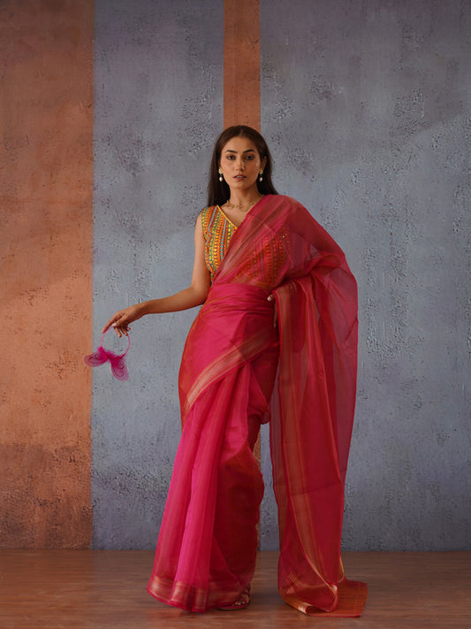 Tikhi Imli Zari Organza Heavy Work Saree | Swadesiicart