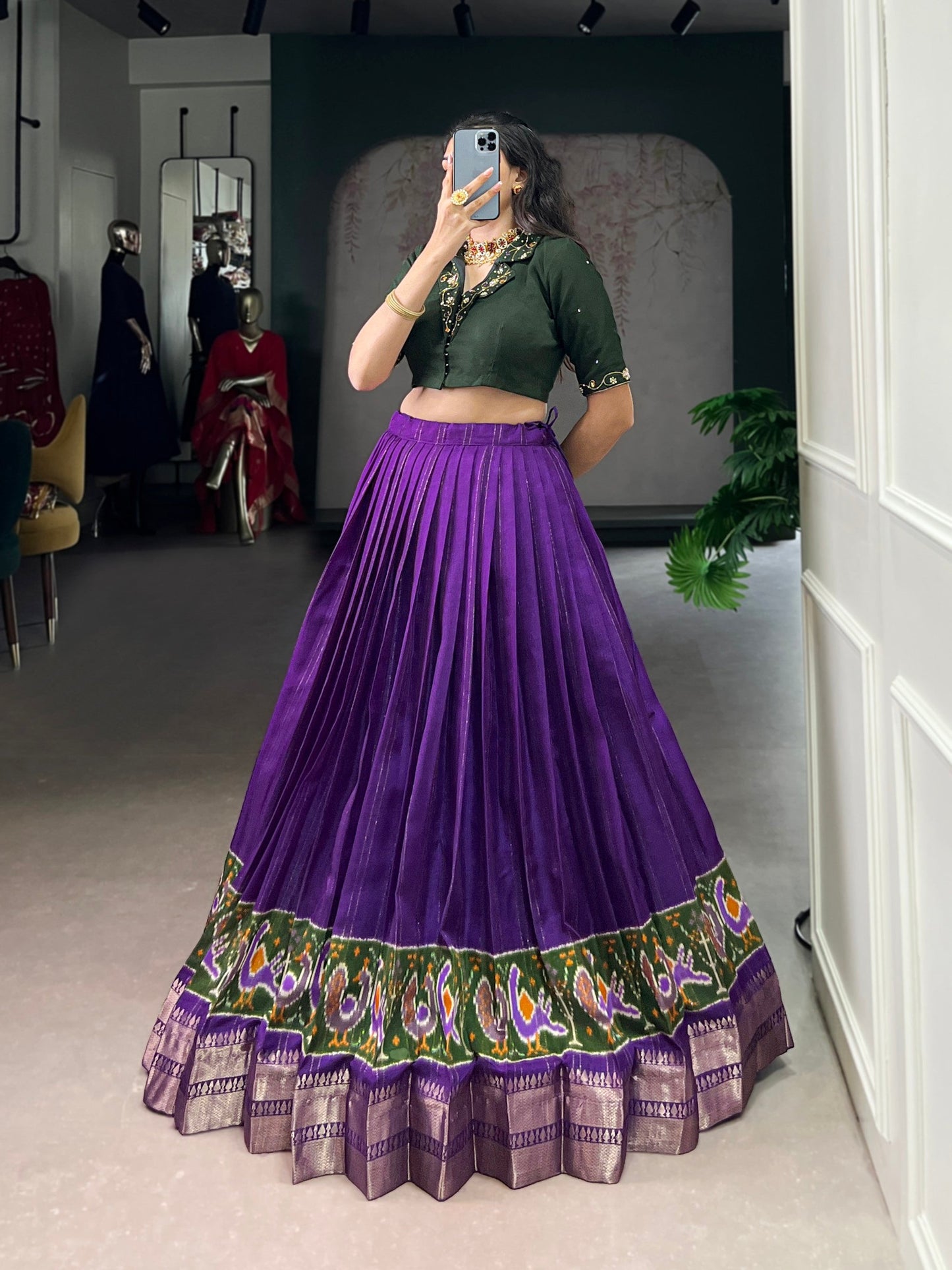 Lorenvalley Fashion Purple Poly Cotton Printed With Zari Weaving Lehenga Choli - Swadesiicart