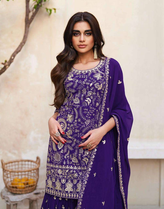 Lorenvalley Purple Georgette Embroidery With Sequince Work Salwar Kameez Stitched | Swadesiicart