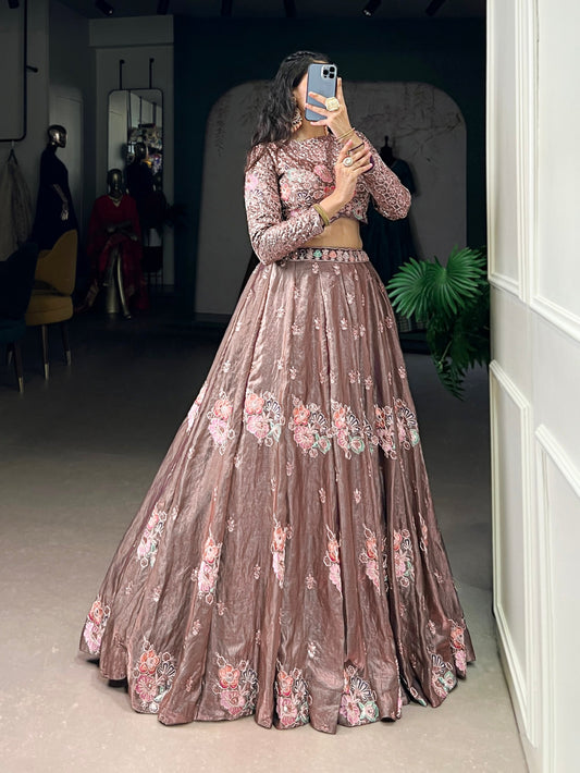 Lorenvalley Fashion Onionpink Fendy Silk Sequins and Thread Embroidery Work Lehenga Choli - Swadesiicart