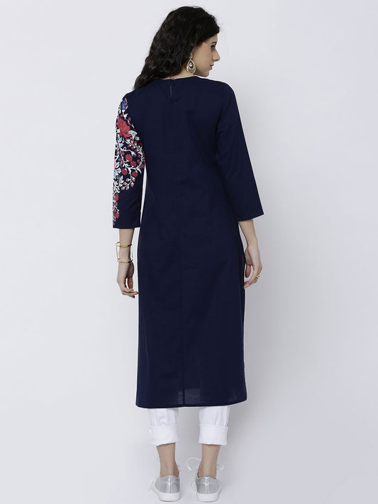 Vishudh Women Navy Printed Straight Kurta - Swadesiicart
