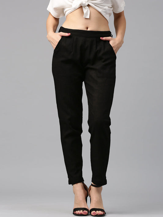 Jaipur Kurti Women Black Trousers | Swadesiicart