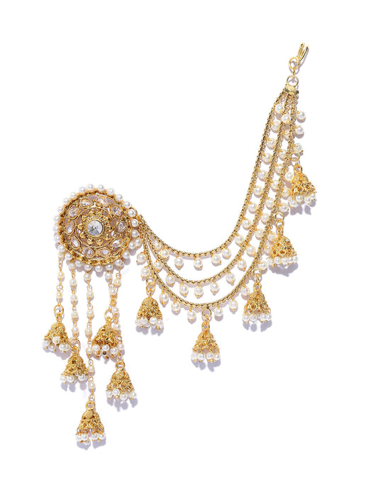 Shining Diva Gold-Toned & White Classic Jhumkas | Swadesiicart