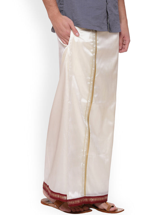Sethukrishna Men Cream Solid Double Layer Readymade Dhoti With Pocket | Swadesiicart
