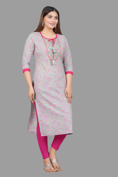House of RP Women's Grey Rayon Floral Print Kurta | Swadesiicart