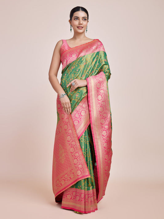 Monjolika Fashion Green Banarasi Tissue Silk SareeWith Zari Woven Work | Swadesiicart