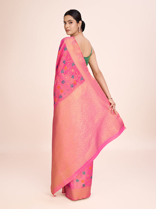 Monjolika Fashion Exquisite Designs With This Regal Light Pink Rich Look Banarasi Tissue Silk Saree | Swadesiicart