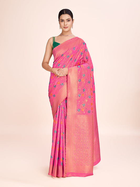 Monjolika Fashion Exquisite Designs With This Regal Light Pink Rich Look Banarasi Tissue Silk Saree | Swadesiicart