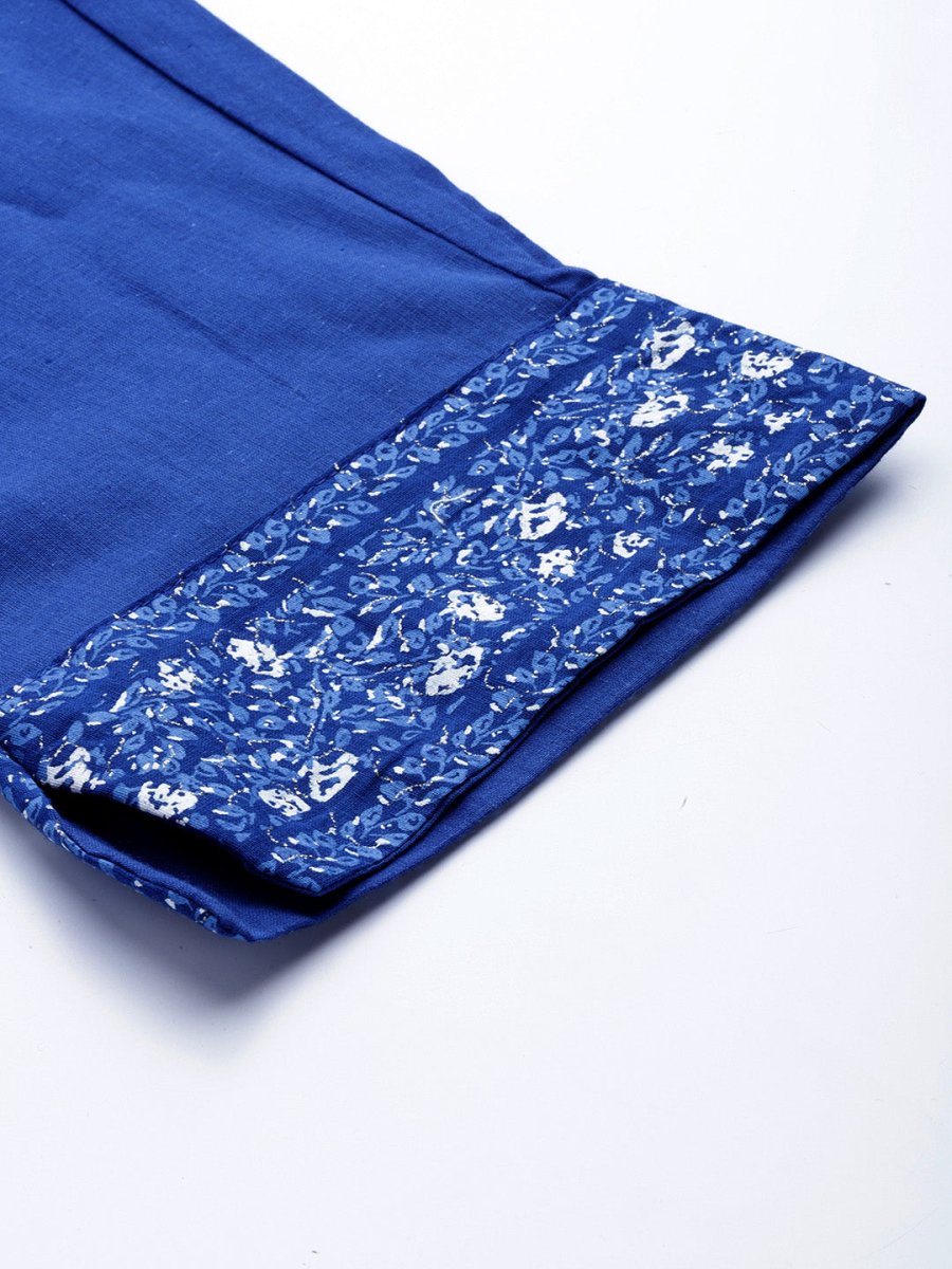 Ahalyaa Women Blue Floral Printed Pure Cotton Kurta with Trousers | Swadesiicart