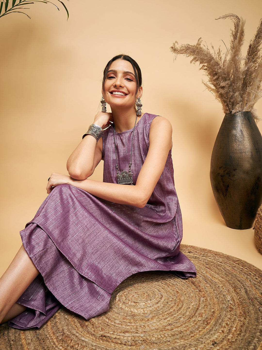 InWeave Women's Mauve Lurex Short Pallazo Kurta Set - Swadesiicart