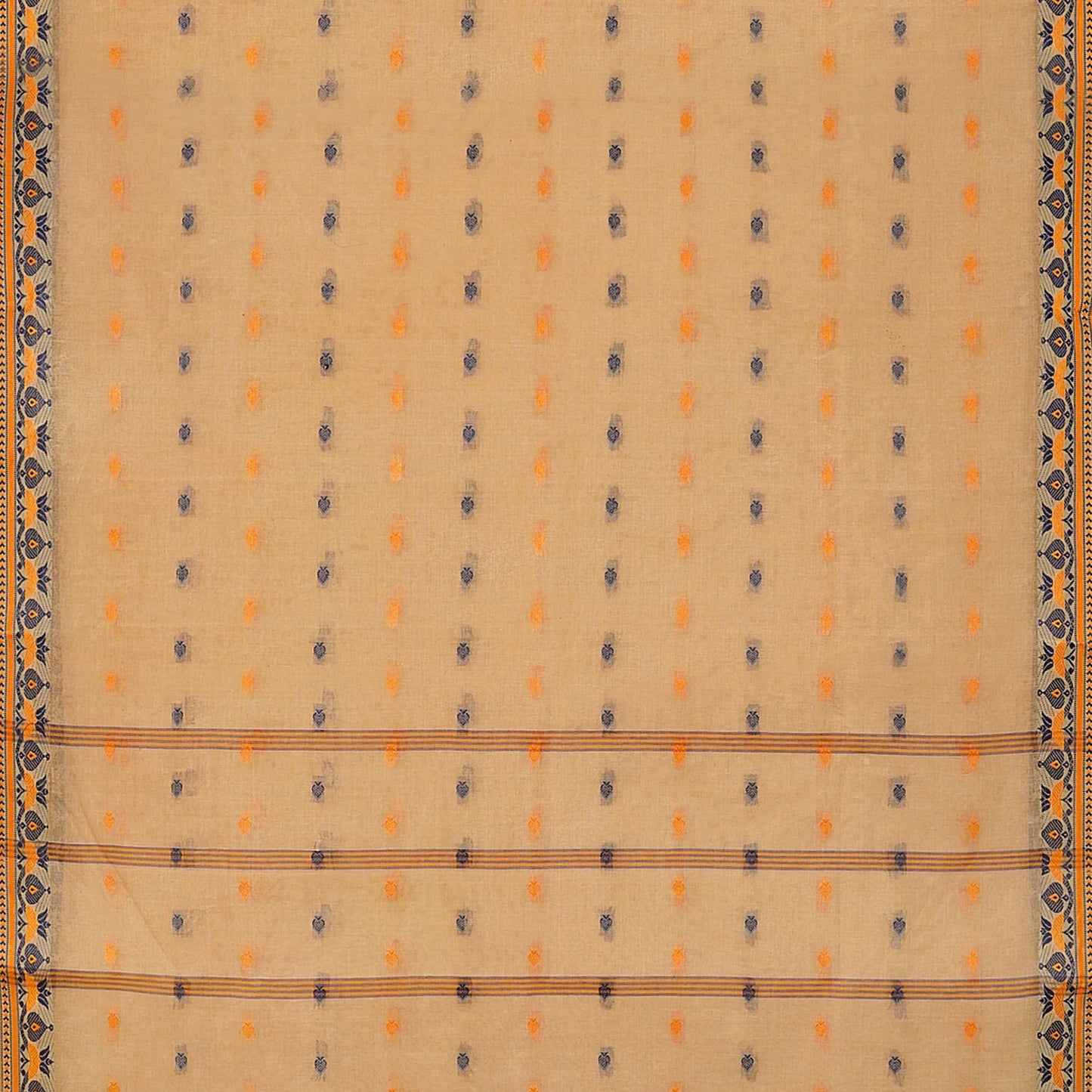Exclusive Collection 100% Pure Cotton Biege Tant Saree With Hand Weaving Work - Swadesiicart